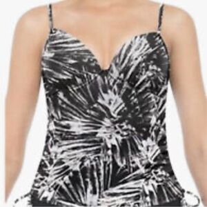 Love Your Assets by SPANX Tankini Top Padded Swimming Black White XL Shapewear